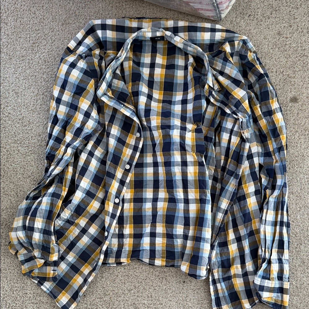 J. Crew Men's Plaid Button-Down Shirt in Blue, White & Yellow